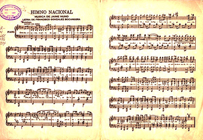 Partitura del Himno Nacional Mexicano, de Jaime Nunó.